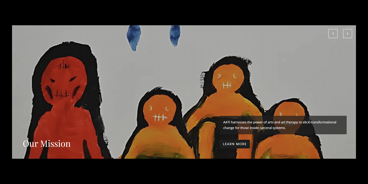 Abstract painting of red and orange people surrounded with black outlines