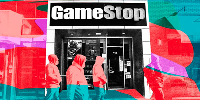GameStop storefront with brightly altered colors
