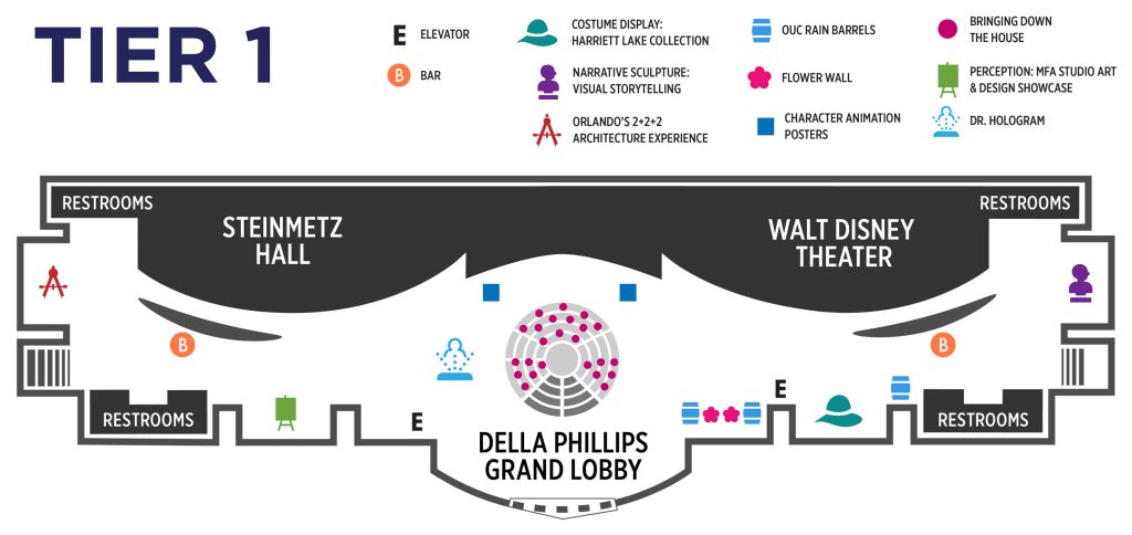 Tier 1 exhibit map, UCF Celebrates the Arts 2023 at Dr. Phillips Center