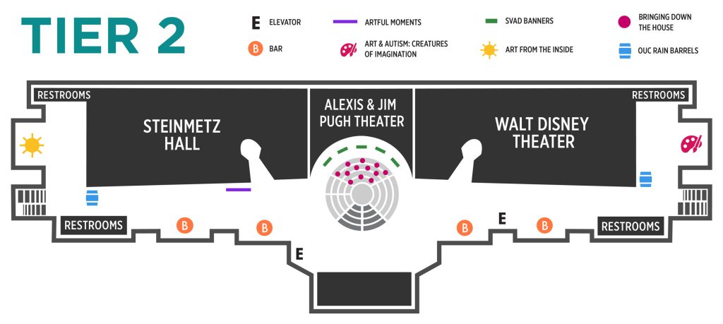Tier 2 exhibit map, UCF Celebrates the Arts 2023 at Dr. Phillips Center