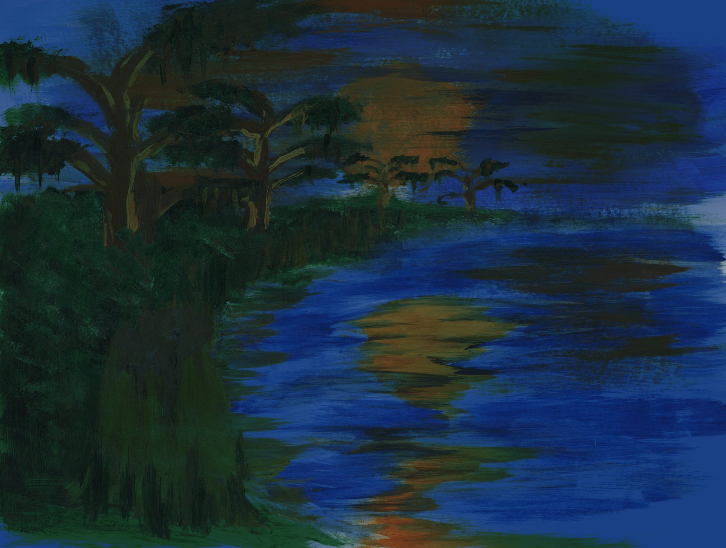 Background image with brushy painting of sunset over marsh
