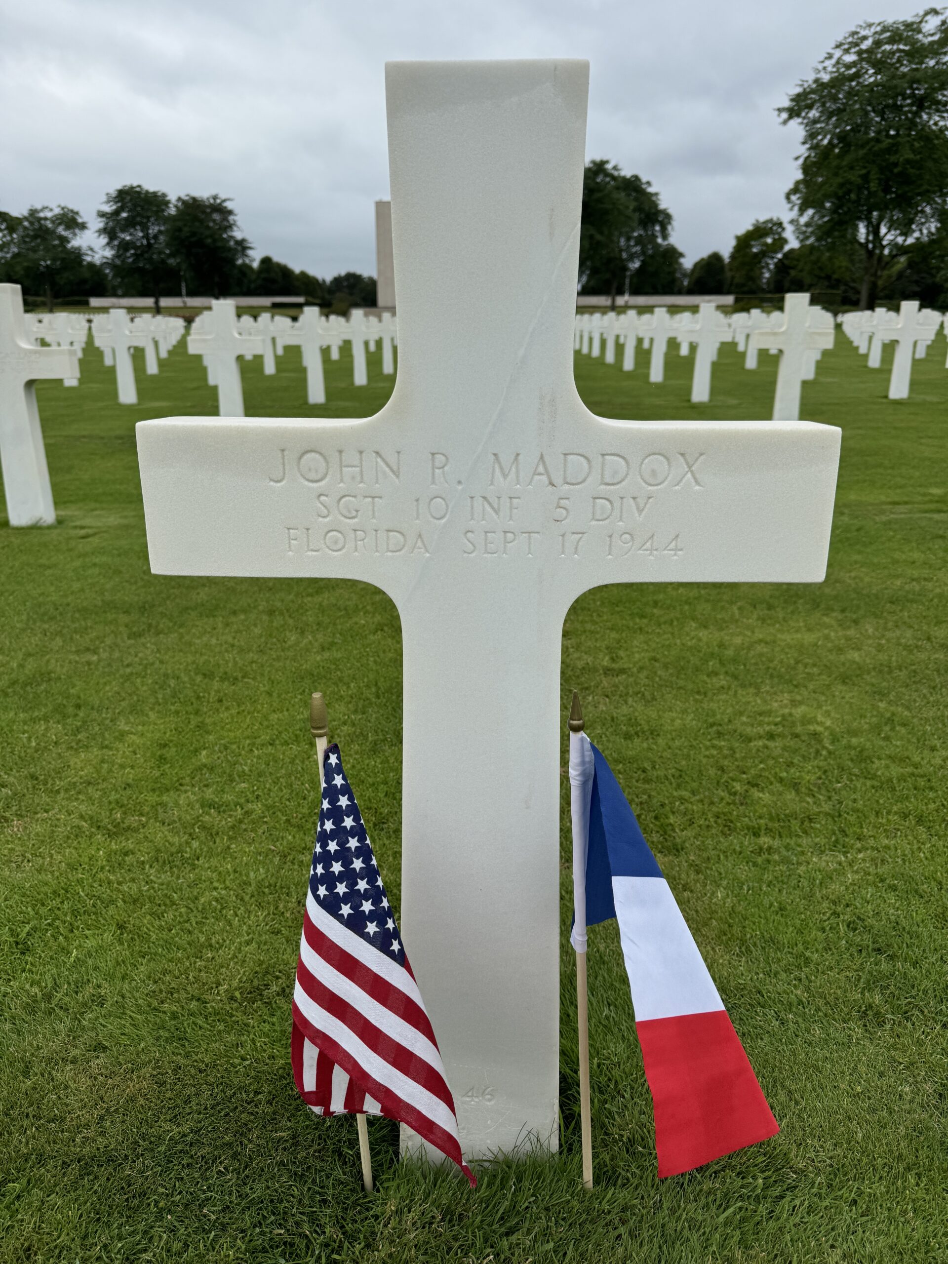 John R. Maddox's headstone at Lorraine American Cemetery.