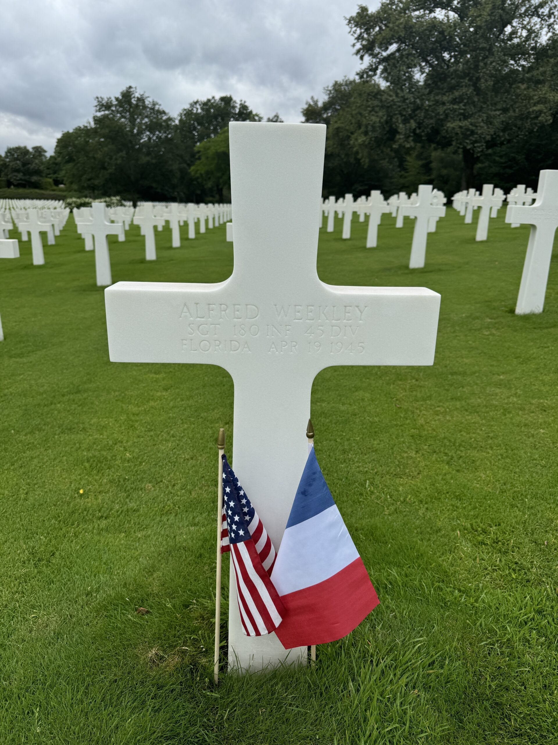 Alfred Weekley's headstone at Lorraine American Cemetery