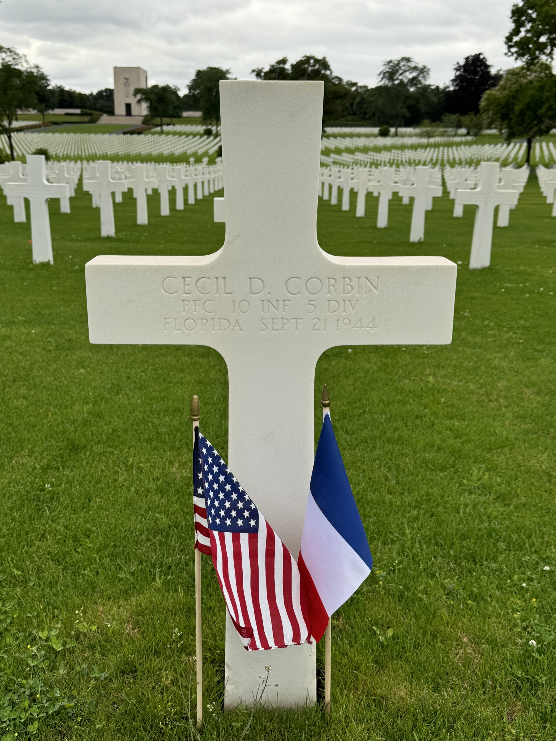 Cecil Corbin's grave at Lorraine American Cemetery