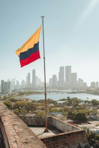 Colombian Flag over a Colombian backdrop