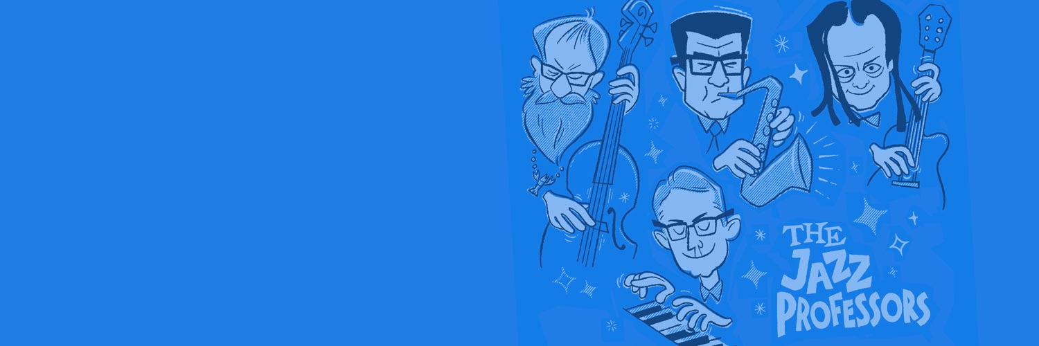 The Jazz Professors depicted in mid-20th century cartoon style