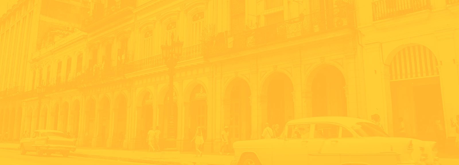 Yellow background image with Cuba street scene