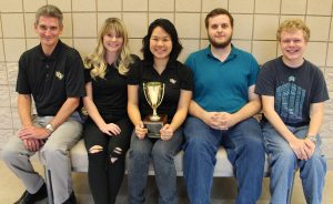 UCF team poses with Mid-Atlantic Ethics Bowl trophy