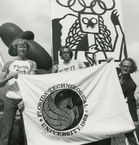 August 26 - September 10, 1972 - FTU art professor Dr. Walter Gaudnek received a commission from the Olympic Spielstrasse Committee to participate in a ten day art event during the 1972 Munich Olympics. His FTU colleagues, Icelandic sculptor Johann Eyfells and FTU Art Department.