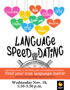 flyer for Language speed dating event