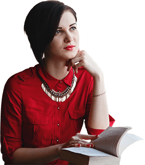 Young woman with book thinking