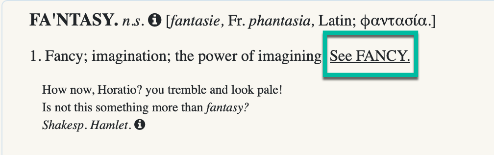 "Fantasy" transcription identifying hyperlinked "See Fancy" cross-reference.