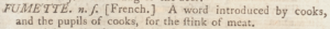 "Fumette" entry displaying an example of a headword with italicized capital letters.