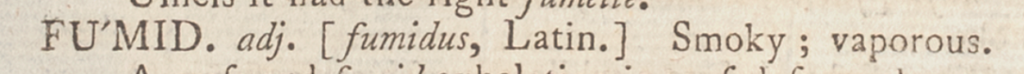 "Fumid" entry showing an example of a headword with large capital letters.