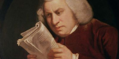 A portrait of Samuel Johnson with a book