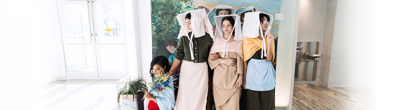 students recreate famous artworks and model as the subjects in life-size paintings of the Victorian era