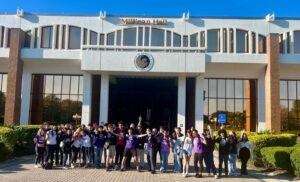 Celebration High School Students visit DWR and UWC, but first they stopped by the reflection pond and Millican Hall.
