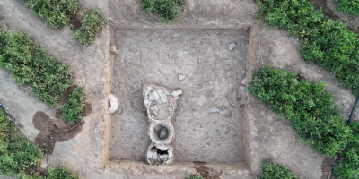 Aerial view of archaeological dig