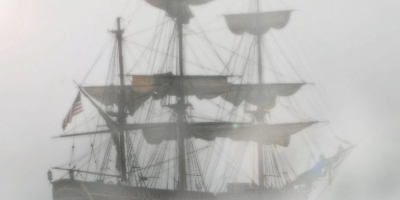 Ship with large sails