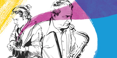 Illustration of guitar and saxophone players