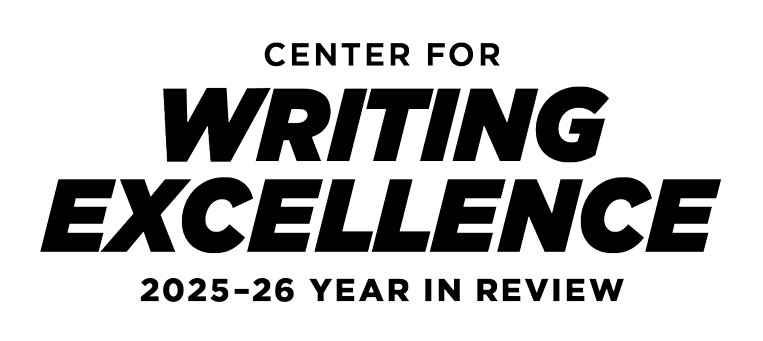 Box containing text reading 'Center for Writing Excellence 2025-26 Year-in-Review'