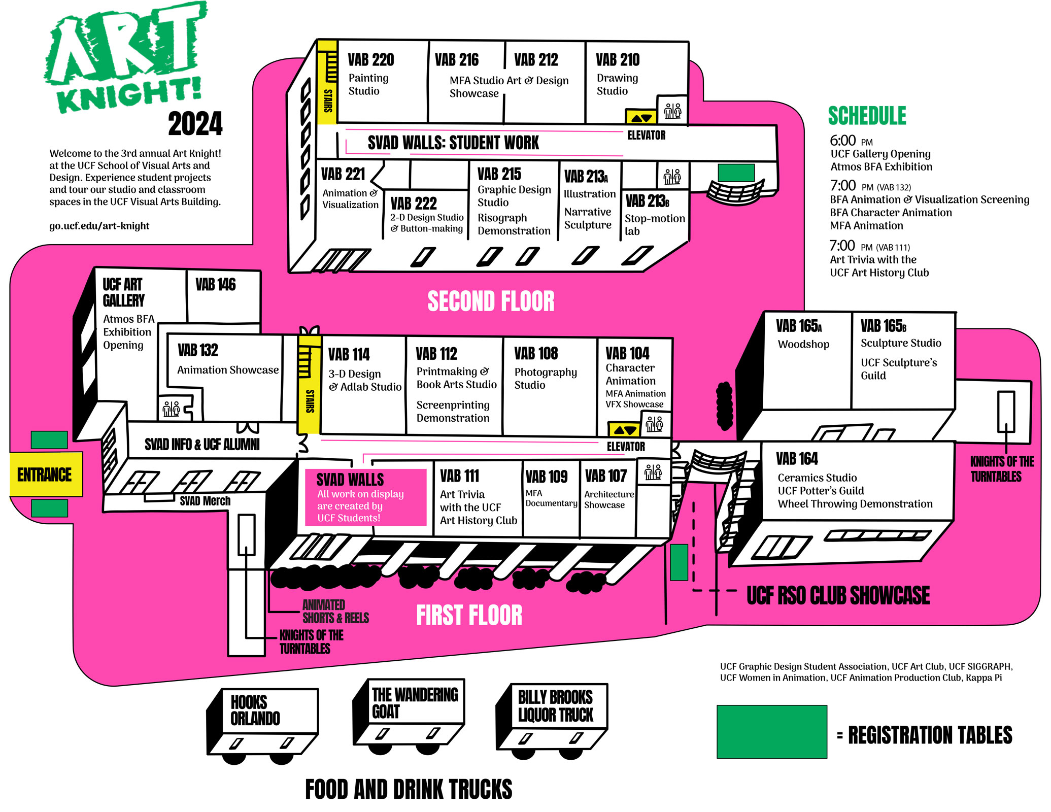 Map of the UCF Visual Arts Building for Art Knight 2024