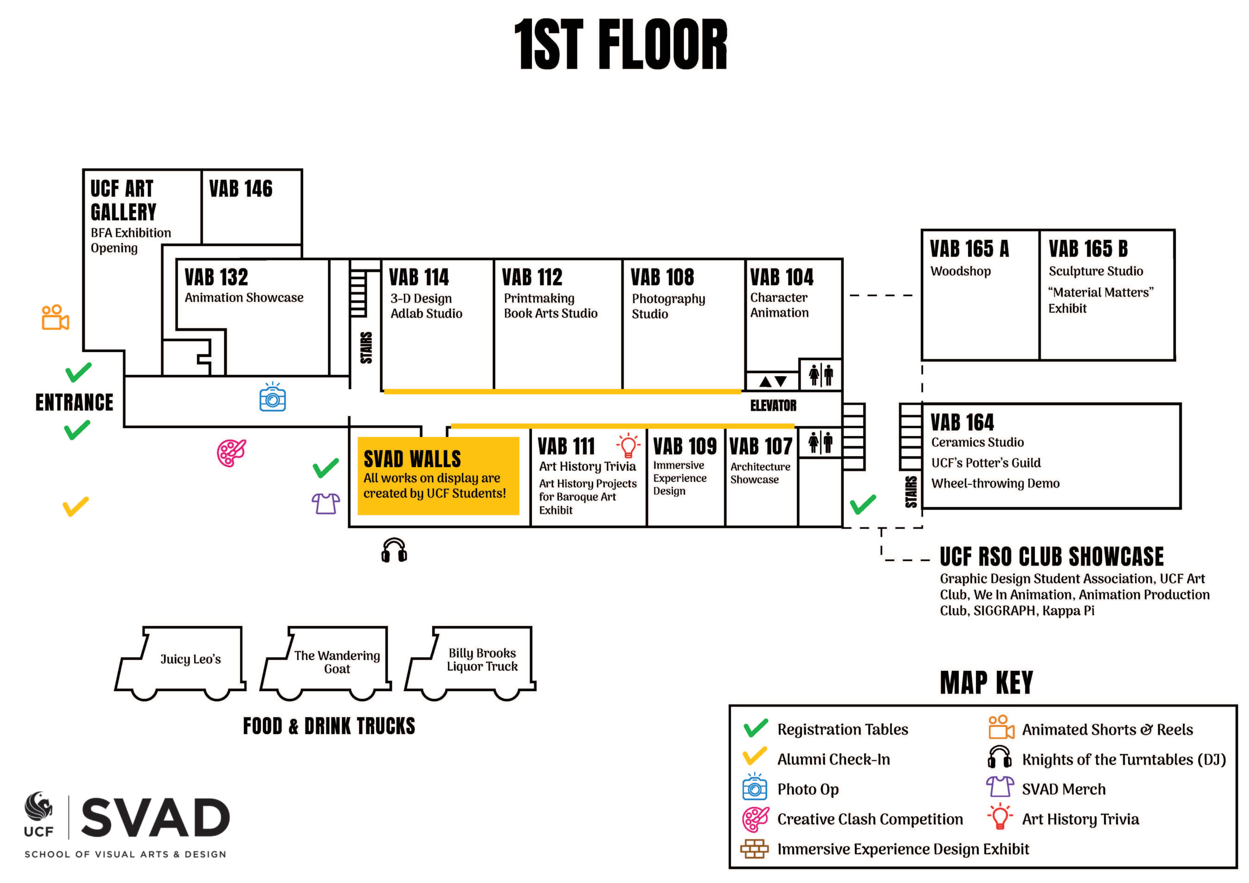 Map of the UCF Visual Arts Building for Art Knight 2024