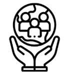 Hands cradle a globe with people.