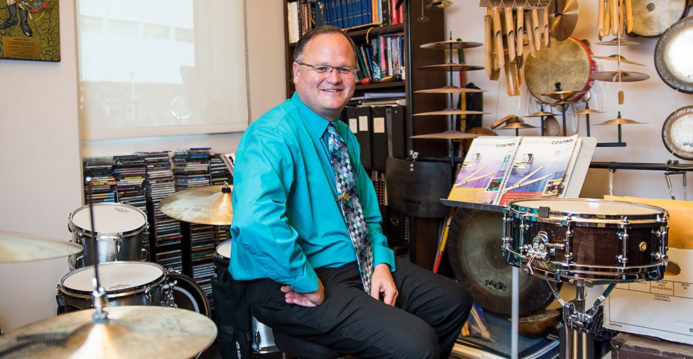 Jeff Moore in his percussion studio office