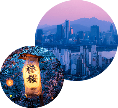 Inset photo of Asian city and pattern